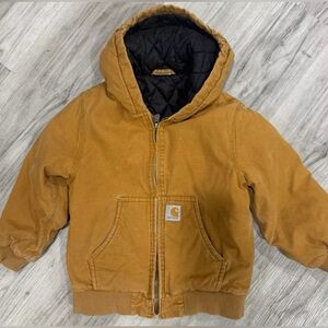 Carhartt Brown Hooded Jacket Boys Small 7/8 quilted barn coat